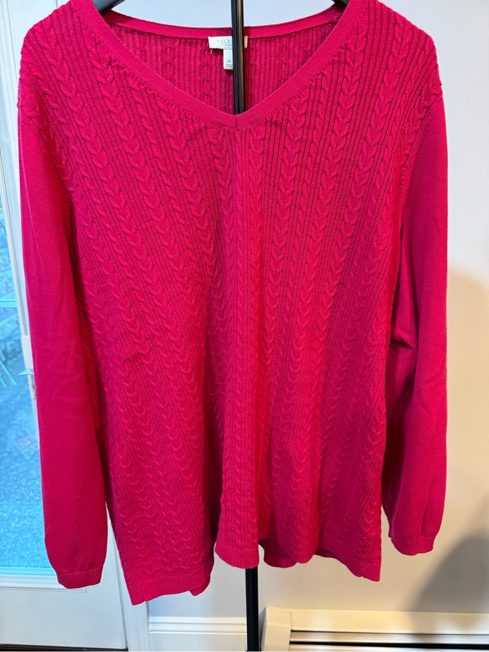 Talbots Women's Cable-Knit V-Neck Sweater - Bright Pink